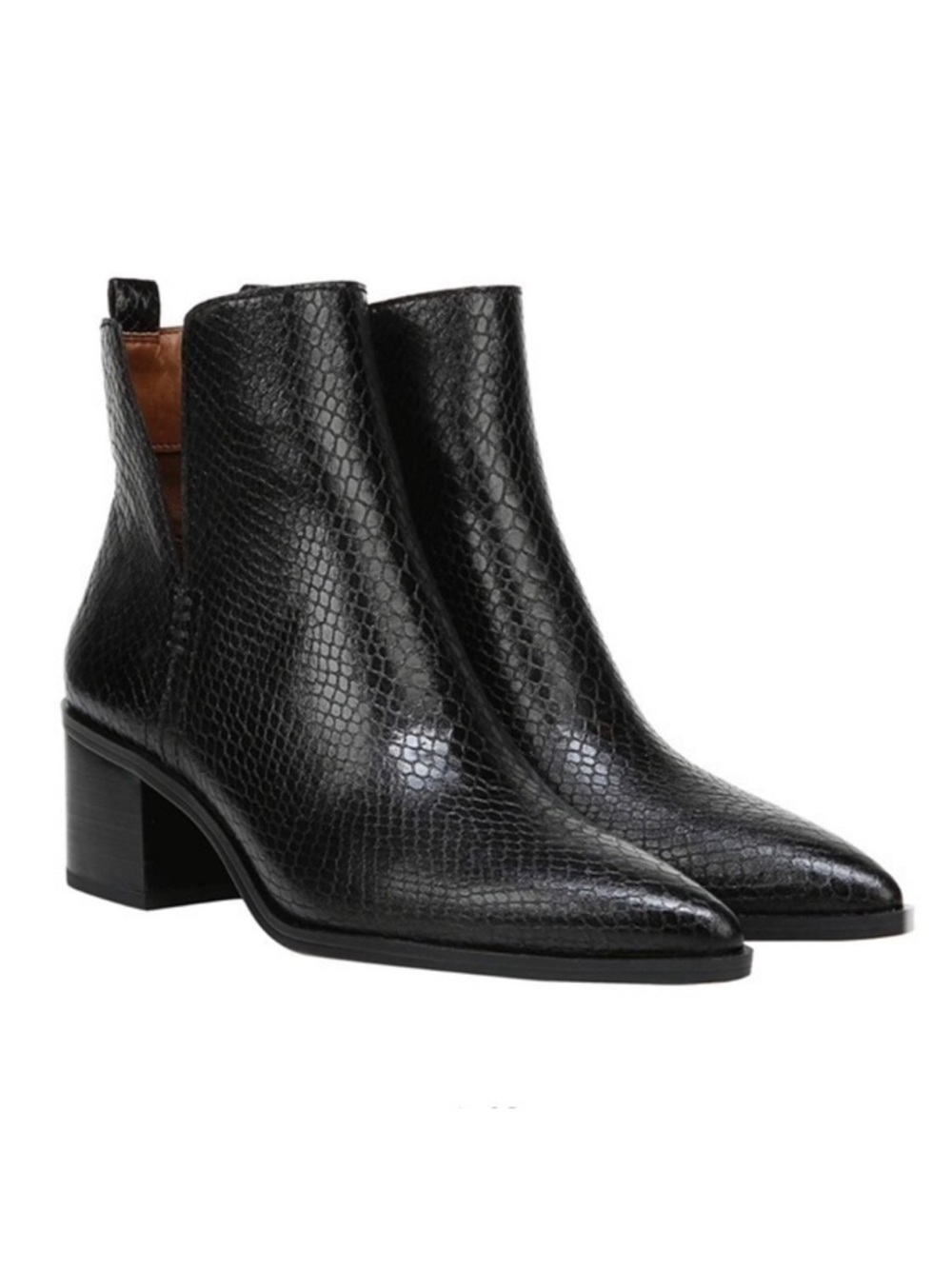 Franco Sarto Black Snake-Embossed Pointed Ankle Boots